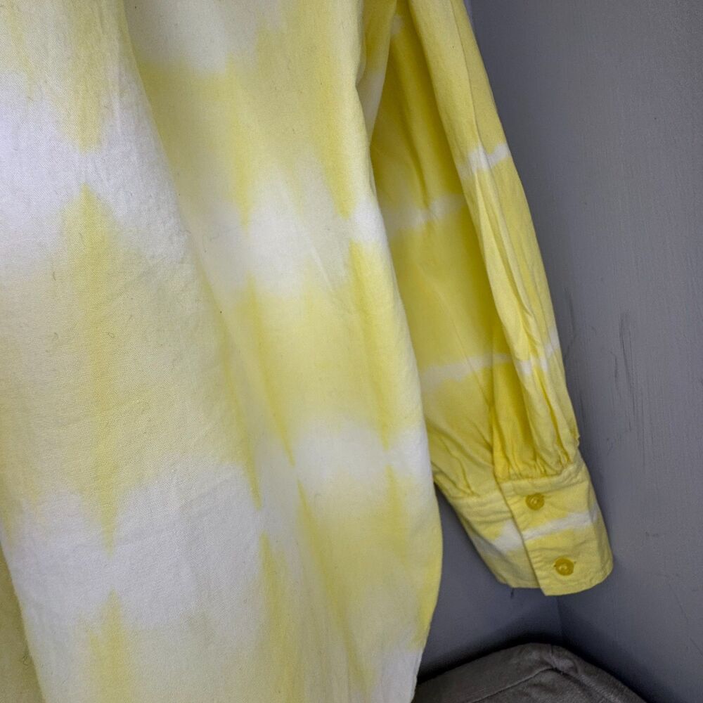 Crown & Ivy Women’s XL Bright Yellow White Tie-Dye Long Sleeve Hi-Lo Shirt - Picture 8 of 8